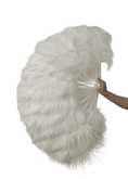 Carica l'immagine nel visualizzatore Galleria, White single layer Ostrich Feather Fan Full open 180 degree 25"x 50" - hotfans