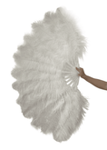 Carica l'immagine nel visualizzatore Galleria, White single layer Ostrich Feather Fan Full open 180 degree 25"x 50" - hotfans