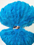 Bild in Galerie-Betrachter laden, Turquoise Professional Triple Layers Ostrich Feather Fan 34"x 65" - hotfans