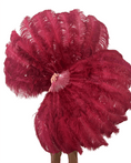 Load image into Gallery viewer, Burgundy intermediate 2 layers Ostrich Feather Fan 30"x 54" - hotfans