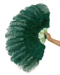 Load image into Gallery viewer, Beginner Forest green Marabou & Ostrich Feather fan 21"x 38" - hotfans