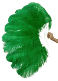 Load image into Gallery viewer, A pair Single layer emerald green Beginner’s Ostrich Feather Fan - hotfans