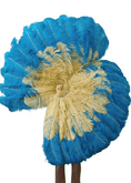 Bild in Galerie-Betrachter laden, Mix WHEAT & TURQUOISE 3 Layers Ostrich Feather Fan Opened 65" - hotfans