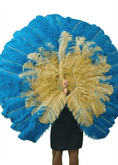 Bild in Galerie-Betrachter laden, Mix WHEAT & TURQUOISE 3 Layers Ostrich Feather Fan Opened 65" - hotfans