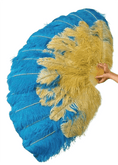 Bild in Galerie-Betrachter laden, Mix WHEAT & TURQUOISE 3 Layers Ostrich Feather Fan Opened 65" - hotfans