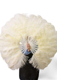 Load image into Gallery viewer, Single layer Beige Beginner’s Ostrich Feather Fan 25"x 45" - hotfans