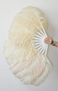 Load image into Gallery viewer, Single layer Beige Beginner’s Ostrich Feather Fan 25"x 45" - hotfans