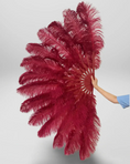 Load image into Gallery viewer, Burgundy 180 DEGREE FULL OPEN 2 LAYERS OSTRICH FEATHER FAN "30"X 60"