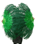Load image into Gallery viewer, Mix forest green & green 2 Layers Ostrich Feather Fan 30''x 54'' with Travel leather Bag - hotfans