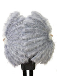 Charger l'image dans la visionneuse de galerie, Light gray Professional 4 Layers Ostrich Feather Fan 35"x 67" - hotfans