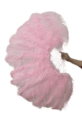 Carica l'immagine nel visualizzatore Galleria, Light pink single layer Ostrich Feather Fan Full open 180 degree 25"x 50" - hotfans