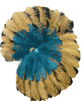 Bild in Galerie-Betrachter laden, Mix METALLIC GOLD & BLACK & TEAL 3 Layers Ostrich Feather Fan Opened 65" - hotfans
