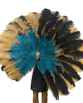 Bild in Galerie-Betrachter laden, Mix METALLIC GOLD & BLACK & TEAL 3 Layers Ostrich Feather Fan Opened 65" - hotfans