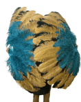 Bild in Galerie-Betrachter laden, Mix METALLIC GOLD & BLACK & TEAL 3 Layers Ostrich Feather Fan Opened 65" - hotfans