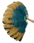 Bild in Galerie-Betrachter laden, Mix METALLIC GOLD & BLACK & TEAL 3 Layers Ostrich Feather Fan Opened 65" - hotfans