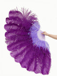 Carica l'immagine nel visualizzatore Galleria, Mix aqua violet & dark purple 2 Layers Ostrich Feather Fan 30''x 54'' with Travel leather Bag - hotfans