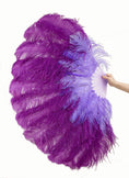 Carica l'immagine nel visualizzatore Galleria, Mix aqua violet & dark purple 2 Layers Ostrich Feather Fan 30''x 54'' with Travel leather Bag - hotfans