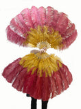 Load image into Gallery viewer, Mix topaz & burgundy 2 Layers Ostrich Feather Fan 30''x 54'' with Travel leather Bag - hotfans