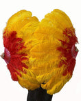 Load image into Gallery viewer, Mix red & Golden 2 Layers Ostrich Feather Fan 30''x 54'' with Travel leather Bag - hotfans