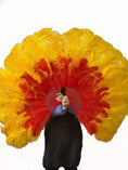 Load image into Gallery viewer, Mix red & Golden 2 Layers Ostrich Feather Fan 30''x 54'' with Travel leather Bag - hotfans