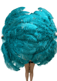 ギャラリービューアーに画像を読み込み、 Teal Advanced XL 2 Layers Ostrich Feather Fan 34"x 60" - hotfans
