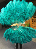 Load image into Gallery viewer, Forest green intermediate 2 layers Ostrich Feather Fan 30"x 54" - hotfans