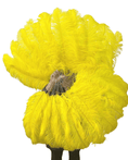 Load image into Gallery viewer, A pair Single layer yellow Beginner’s Ostrich Feather Fan - hotfans