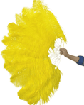 Load image into Gallery viewer, A pair Single layer yellow Beginner’s Ostrich Feather Fan - hotfans