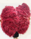 Carica l'immagine nel visualizzatore Galleria, Professional 4 Layers mix color burgundy & Coral red Ostrich Feather Fan 35"x 67" - hotfans