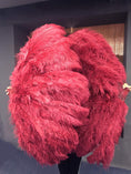 Charger l'image dans la visionneuse de galerie, Burgundy Professional Triple Layers Ostrich Feather Fan 34"x 65" - hotfans