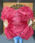 Load image into Gallery viewer, Burgundy single layer Ostrich Feather Fan Full open 180 ° with Travel leather Bag - hotfans