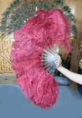 Load image into Gallery viewer, Burgundy single layer Ostrich Feather Fan Full open 180 ° with Travel leather Bag - hotfans