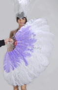 Charger l'image dans la visionneuse de galerie, Mix white & aqua violet 2 Layers Ostrich Feather Fan 30''x 54'' with Travel leather Bag - hotfans