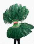 Carica l'immagine nel visualizzatore Galleria, A pair Single layer forest green Beginner’s Ostrich Feather Fan - hotfans