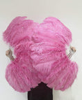 Load image into Gallery viewer, Fachsia single layer Ostrich Feather Fan Full open 180 ° with Travel leather Bag - hotfans