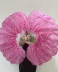 Load image into Gallery viewer, Fachsia single layer Ostrich Feather Fan Full open 180 ° with Travel leather Bag - hotfans