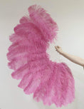 Load image into Gallery viewer, Fachsia single layer Ostrich Feather Fan Full open 180 ° with Travel leather Bag - hotfans