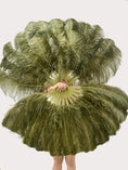 Load image into Gallery viewer, Single layer Olive green Beginner’s Ostrich Feather Fan 25"x 45" - hotfans