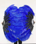 Charger l'image dans la visionneuse de galerie, Mix black & royal blue 2 Layers Ostrich Feather Fan 30''x 54'' with Travel leather Bag - hotfans