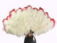 Load image into Gallery viewer, Beige tip dye red XL 2 Layer Ostrich Feather Fan 34''x 60'' with Travel leather Bag - hotfans