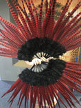 Charger l'image dans la visionneuse de galerie, Red / black Marabou & Pheasant Feather Fan 29"x 53" with Travel leather Bag - hotfans