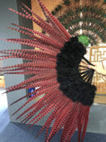 Charger l'image dans la visionneuse de galerie, Red / black Marabou & Pheasant Feather Fan 29"x 53" with Travel leather Bag - hotfans
