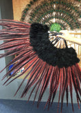Charger l'image dans la visionneuse de galerie, Red / black Marabou & Pheasant Feather Fan 29"x 53" with Travel leather Bag - hotfans