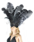Carica l'immagine nel visualizzatore Galleria, Black Showgirl Open Face Ostrich feather Headdress - hotfans