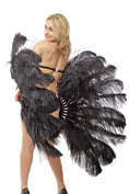 Load image into Gallery viewer, Black intermediate 2 layers Ostrich Feather Fan 30"x 54" - hotfans
