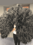 ギャラリービューアーに画像を読み込み、 Black Professional 4 Layers Ostrich Feather Fan 35"x 67" - hotfans