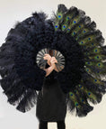 Load image into Gallery viewer, Advanced Black Peacock & Marabou & Ostrich Feathers Fan 27"x 53" - hotfans