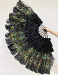 Load image into Gallery viewer, Advanced Black Peacock & Marabou & Ostrich Feathers Fan 27"x 53" - hotfans