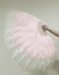 Carica l'immagine nel visualizzatore Galleria, Mix white & blush Advanced XL 2 Layer Ostrich Feather Fan 34''x 60'' - hotfans