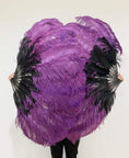 Load image into Gallery viewer, Mix black & dark purple 2 Layers Ostrich Feather Fan 30''x 54'' with Travel leather Bag - hotfans